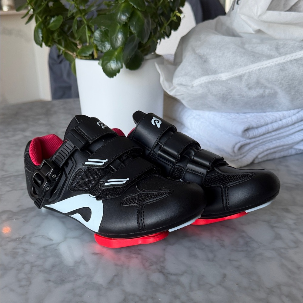 Peloton Black Cycling Shoes with Pink Accents